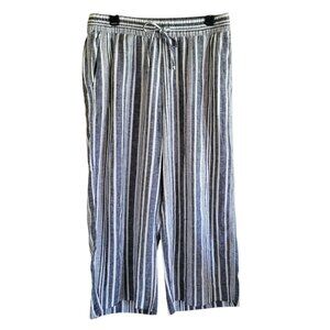 Banana Republic Linen Wide Leg Crop Pants Women's Medium Striped Beachy Coastal